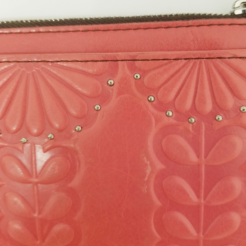 Brighton Vintage Floral Embossed Leather Slim Wallet in Salmon Pink - Picture 4 of 12